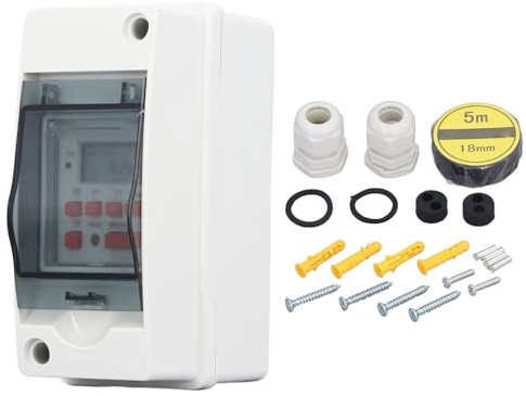 Temporizador Digital Programable 7 Días con 28 Horarios, Impermeable IP44 para Exteriores e Interiores, Control de Luces Bombas y Calefactores 16A