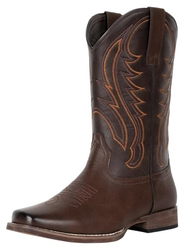 J's.o.l.e Bottes de cowboy pour homme - Bout carré - Bottes western classiques brodées - Pour concert, quotidien, mariage, marron, 43 EU