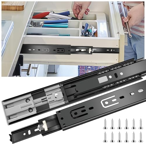 16 inch Drawer Slides 6 Pairs (12pcs) Soft Close 3 fold Full Extension Side Mount Cabinet Drawer Glides 16 Black Cabinet Rails for Dresser, Cabinet, Kitchen 100 LB Capacity