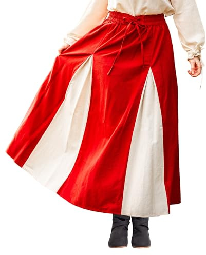Leonardo Carbone® Damkjol Isabella | elastisk midja | snörning fram | karneval, halloween, cosplay, LARP, medeltid, kostym, vägg, festival | bomull, röd/natur, L-XL