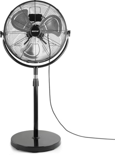BEESTAR 20 Inch Heavy Duty High Velocity Pedestal Fan,Industrial Standing Fan with Adjustable Height and Tilt,3-Speed,Metal Fan for Industrial, Commercial, Residential, Greenhouse,Black