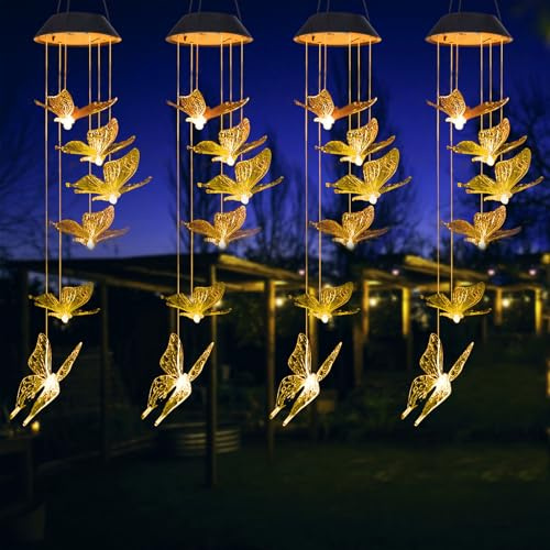 ZVO Farfalla a energia solare da giardino, set di 4 farfalle solari per esterni, decorazione da balcone, lampada a sospensione per mamma e nonna, luce calda