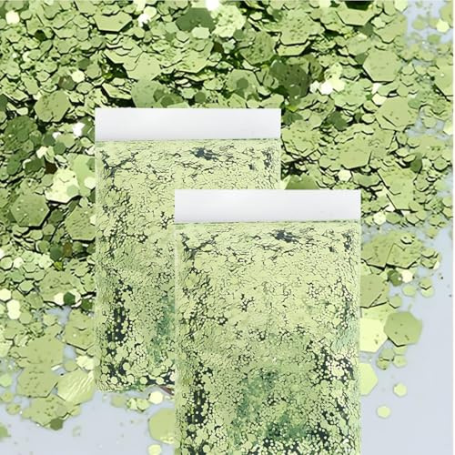 GIUSOBG 100 g glitter för pyssel ljusgrönt chunky glitter fint glitter | Bländande glitterflingor, kosmetika smink glitter för ansiktskropp, ögon, fest, nagelkonst, hantverksglitter för hartcepoxid
