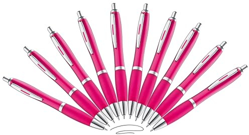 Libetui Set 10 ergonomische Kugelschreiber Rosa Druckkugelschreiber pinke Kulis rutschfeste Griffzone Großraumine Schwarz Büro Haushalt Praxis schwarzschreibend Kuli Set Pink