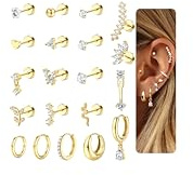 ORAZIO 20 Piezas Pendientes Dorados Mujer Acero Inoxidable Piercing Oreja Oro Hipoalergénicos Cartílago Aro Concha Daith Tragus Piercing