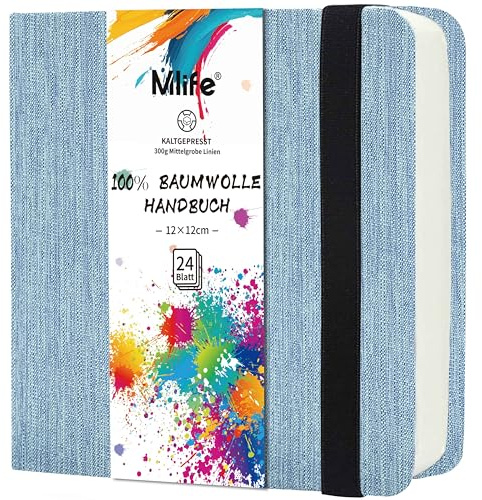 Mlife Fyrkantigt Dubbelsidigt Skissblock I Akvarellpapper, 100% Bomull, 300 G/M², Syrafritt, Akvarellblock Perfekt För Konstälskare, Vuxna Och Studenter, 12,5 X 12,5 Cm, Blå
