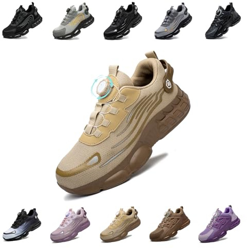 Zapatos de Seguridad para Hombre Mujer Zapatillas Calzado Trabajo Ligeros Comodo Antideslizante con Puntera de Acero Brown 39 EU