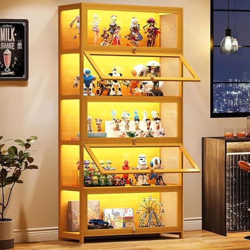 Vitrina de 5 pisos de pie, armarios Curio, estantería con puertas, puertas acrílicas transparentes, vitrina de coleccionista para sala de estar, oficina, libros, sala de juegos (Voltereta marrón)