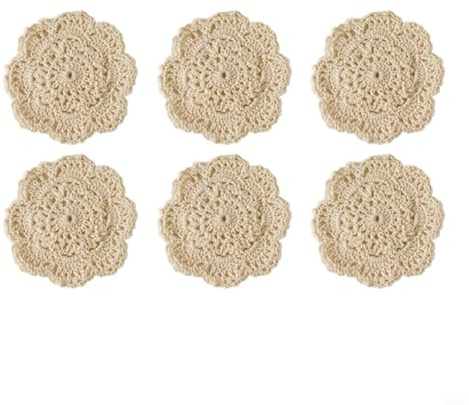 Handgjorda virkade underlägg av bomull, bohemiska blommönster, värme- och fuktbeständigt för soffbord eller restaurang, 10,5 cm, 1/6 stycken (6 st)
