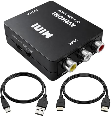 JiangZShangM Convertitore RCA a HDMI 1080p, con Cavo HDMI da 1 m, Adattatore AV a HDMI per Cinch Composite CVBS, Adattatore Cinch a HDMI per VHS DVD Console Fotocamera, Adattatore AV a HDMI