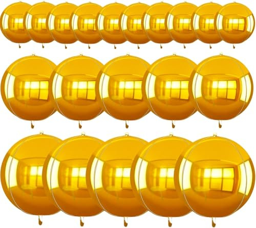 TONIFUL 16 st stora guld 4D gigantisk rund folieballong 4D spegel metallisk mylar sefe-ballonger för jul nyår födelsedagsfest examen bröllop baby shower dekorationsmaterial (blandade storlekar)
