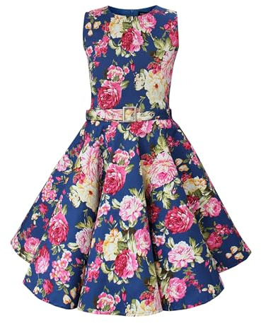 BlackButterfly Barn 'Audrey' Vintage Gudomlighet 1950-talet Flickor Klänning | Cirkelkjol, knälång, ärmlös, rund urringning, avtagbart midjeskärp, helfodrad, dolt blixtlås bak, 3-14 år