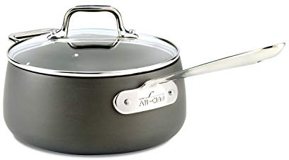 All-Clad HA1 Hard Anodized Nonstick Sauce Pan 3.5 Quart Induction Oven Safe 350F Pots and Pans, Cookware Black