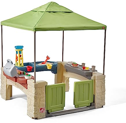 Step2 All Around Playtime Patio Playhouse | Children's plastic patio with kitchen & accessories | Includes sand and water play features