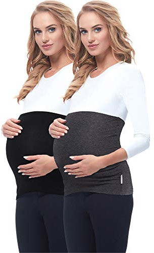 Be Mammy Fasce di Sostegno Premaman Set da 2 per Donna 169 (Nero/Melange Scuro, 40/42)