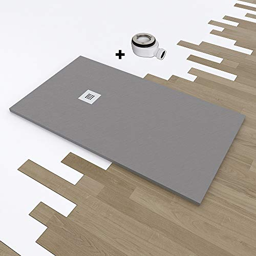 PLATO DUCHA RESINA CARGA MINERAL EFECTO PIZARRA 80X90, GRIS CLARO RAL 7035