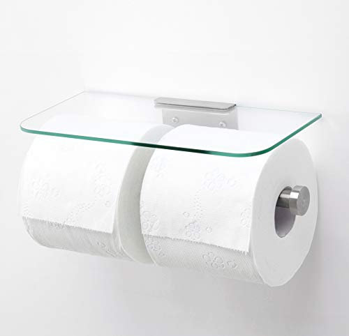 JACKCUBE Design Porte-Papier Toilette/Hygiénique Double/Deux Rouleaux en Acier Inoxydable pour Salle de Bains avec Plateau en Type de Verre 2 – MK428D
