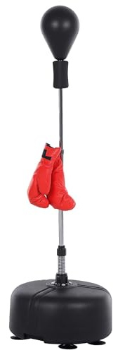 HOMCOM Punching Ball da Terra, Sacco da Boxe da Terra con Base Riempibile, Ventose e Guantoni, Altezza Regolabile 4 Livelli da 136-154 cm, Speed Bag per Home Gym Casa e Palestra, Nero