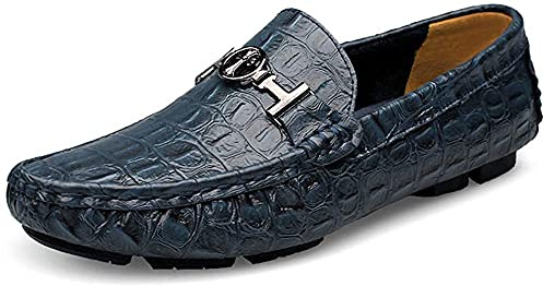 Asifn Verano Mocasines de Hombre Casuales Planos Cruzados para Hombre Mocasines Caminar Cuero Vestir Clásicos Negocios Zapatos Barco（Azul,49/50 EU,50 Tallas de la Marca