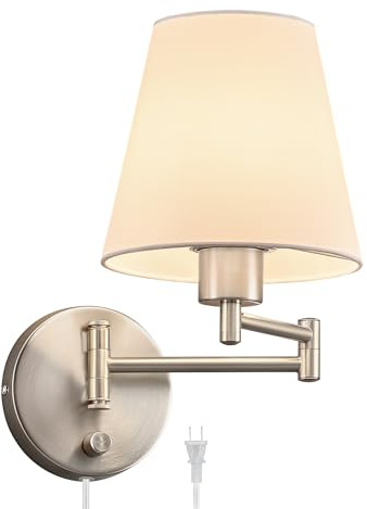 VONLUCE Wall Lamp, Plug in & Swing Arm Wall Sconce, Nickel Finish