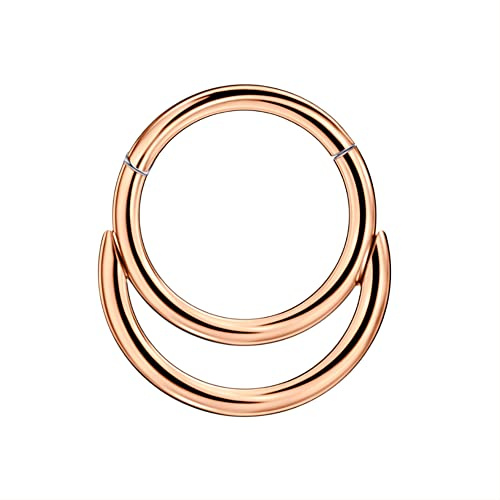 FANSING Surgical Steel Septum Jewelry 18k Rose Gold-plated Crescent Moon Septum Rings for Women 16g Septum Jewelry 16 Gauge 8mm Septum Hoop Clicker Silver Septum Piercing Rings