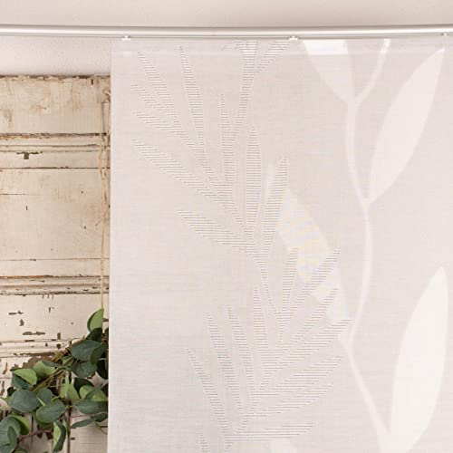 SCHÖNER LEBEN. Panneau japonais Scherli - Motif feuilles - Blanc/gris - 245 x 60 cm