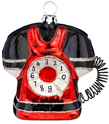 Inge-glas Christbaumschmuck Glas 8cm Telefon mit Wählscheibe Weihnachtskugeln Festnetztelefon, Schwarz,rot