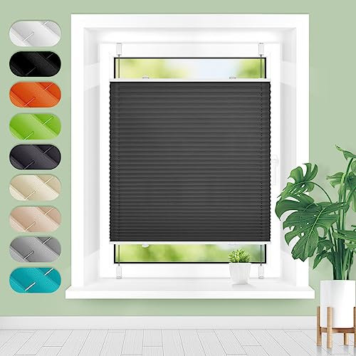 Homland Plissee ohne Bohren Klemmfix B95 x H130 cm Anthrazit, Plissees für Fenster und Tür, Jalousie Easyfix Plisseerollo mit Klemmträger Sonnenschutz und Sichtschutz lichtdurchlässig Rollo