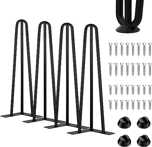 4X Hairpin Legs Haarnadel Tischbeine, DIY Doppelstab Möbelfüße für Schreibtisch Esstischbeine,Mit Bodenschoner und 32pcs Schrauben (41cm 3 Streben)