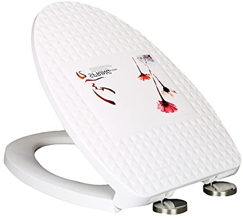 Toilettendeckel, WC Sitz mit Absenkautomatik,Toilettendeckel mit 3D-Muster in Weiß,Quick-Release Funktion für Einfach Reinigung,Hochleistungs-WC-Deckel aus Oval,Exklusives Öffnungsdesign Dandelion