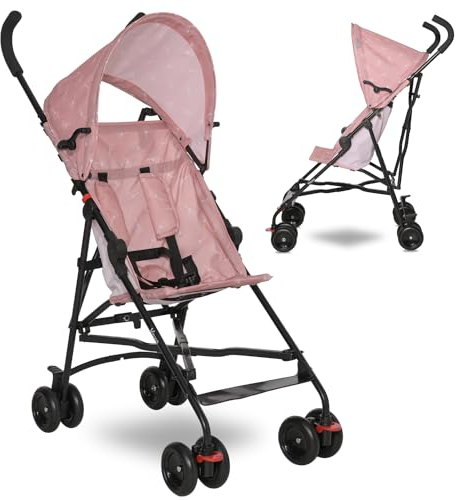Lorelli Ultra Leichter Buggy Kinderwagen Vaya - nur 4,7kg - Kompakter Sportsitz bis 15kg, Sitzbuggy mit 5-Punkt-Gurt, faltbarem Verdeck und ergonomischen Griffen, klappbarer Reisekinderwagen, rosa
