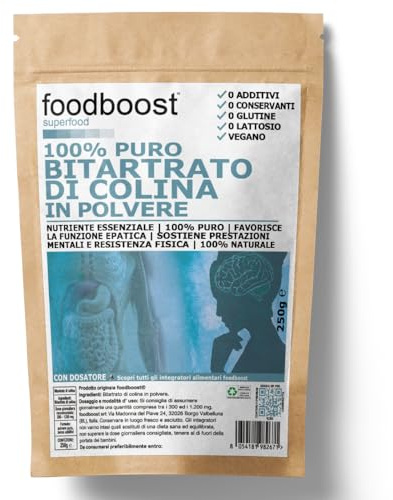 foodboost - Bitartrato di Colina 250g polvere - Favorisce Mantenimento della Normale Funzione Epatica, focus, resistenza fisica