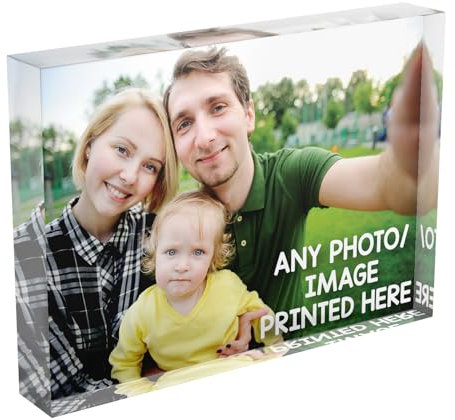 Shopagift Personalised Any Photo Image Custom Glass Crystal Block Photo Frame Freestanding Gift