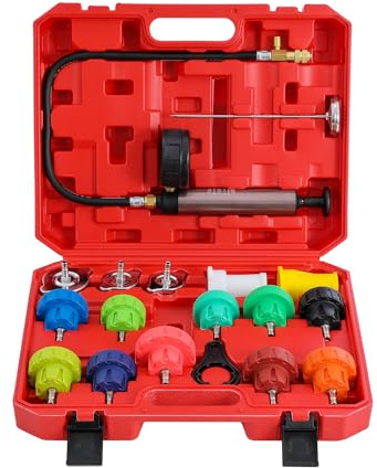 KATSU Kit de Prueba de presión del Sistema de refrigeración del radiador del Coche de 18 Piezas, Detector de Fugas del Tanque de Agua para Coches, Camiones, SUV