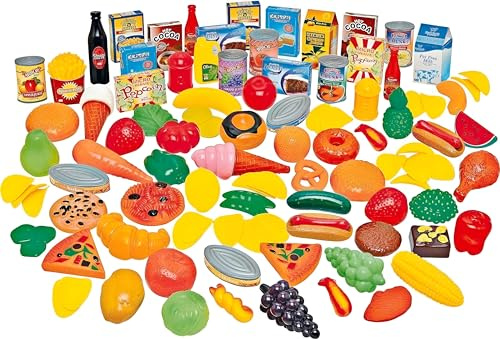 114PC Kids Pretend Food Set Play Foods For Children Soft BPA Free Plastic Kitchen Toys Accessories Set Fruit Vegetable Cake Fake Supermarket
