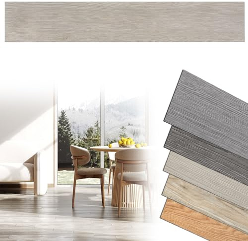 UISEBRT PVC golvbeläggning vinylgolv självhäftande kakel golvplattor kök klickplattor träeffekt golvbeläggning PVC-plattor för kök balkong sovrum – 18 st för ca 2,5 m² – beige-grå