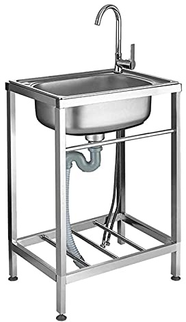 Dntum Commercial Sink, Single Kitchen Sink with Faucet Set, Simple Stainless Steel Wash Basin, with Stand, Wash Basin, No Water Leakage, Waterproof Edge-18.8x13.7x31.4in