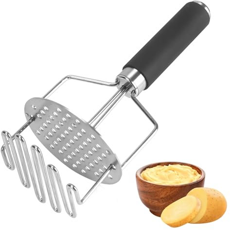VirtuGro Schiacciapatate Acciaio Inox Schiaccia Patate Professionale Potato Masher Con Manico Ergonomico Schiacciapatate Manuale Passapatate Doppia Lavabile in Lavastoviglie Nero