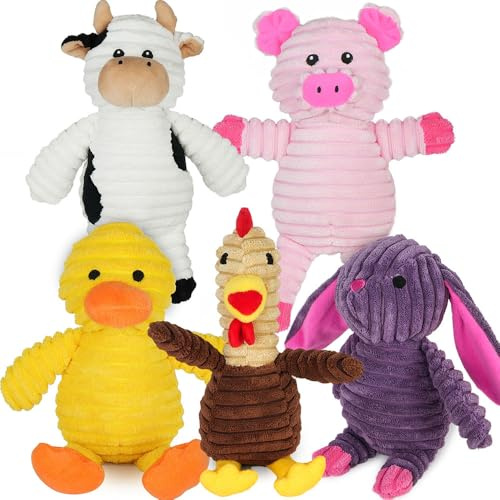 PrimePets Plush Dog Toys, 5 Pack, Soft Squeaky Dog Toy for Small and Medium Dogs, Interactive Stuffed Puppy Toy (Farm Animals)