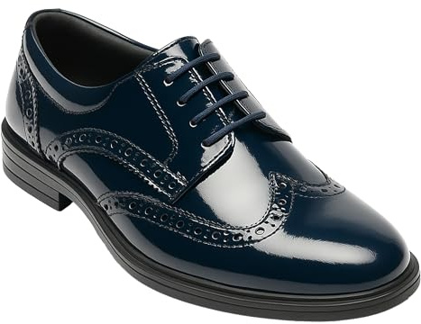 Patent Derby klänningsskor, Wingtip brogue snörning bröllop bal formella skor, marinblå, 34 EU