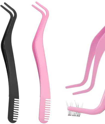 2 pinzette per ciglia, piegaciglia con pettine per ciglia e manico antiscivolo in acciaio inox, pinzette di precisione per ciglia finte, ciglia singole e nastri per palpebre