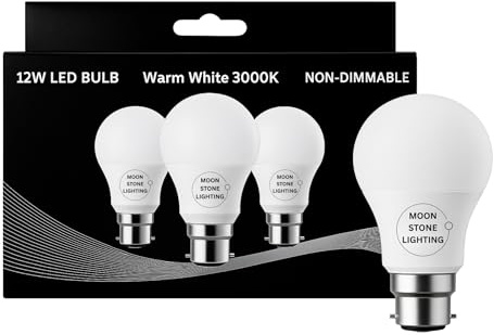 Moonstone Lighting 12W B22 LED Bulb – Warm White 3000K – Bayonet Cap – Non-Dimmable Energy-Saving Light Bulb – Pack of 3 – 100W Equivalent – Long Life LED Lamp (12W B22 Warm White 3 Pack)