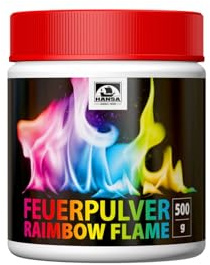 HANSA RAINBOWFLAME Feuerfarben Pulver für buntes Feuer (500g.) Trockenpulver für Flammenfärbung | Feuer Farbe für Feuerstellen, Kamin, Ofen | Feuerpulver (Multicolor, 500 g)