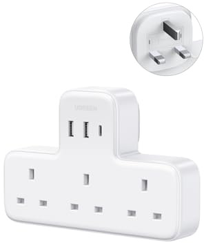 UGREEN 6-in-1 Plug Extension Socket 2990W Max 3 AC Outlets, with 3 USB Slots PD 30W USB-C Fast Charging, Compatible with iPhone 17/16, Galaxy S25/24, Suitable for Home/Office, White