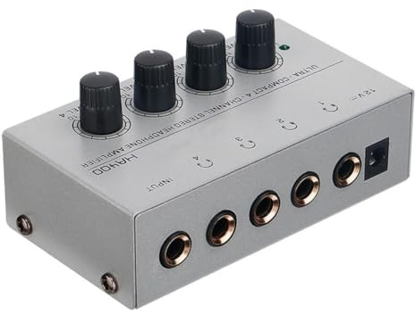 Asyduey Amplificador de Auriculares con Cable de Audio, HA400, Amplificador de Audio Estéreo Metálico de 4 Canales, para Mezclador de Sonido, PC, Guitarra, Enchufe Europeo.