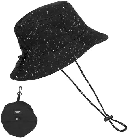 Yolev Waterproof Bucket Hat for Women Men Quick Dry Packable Sun Hat with Detachable Chin Strap Black Bucket Hat for Men Women UV Protection