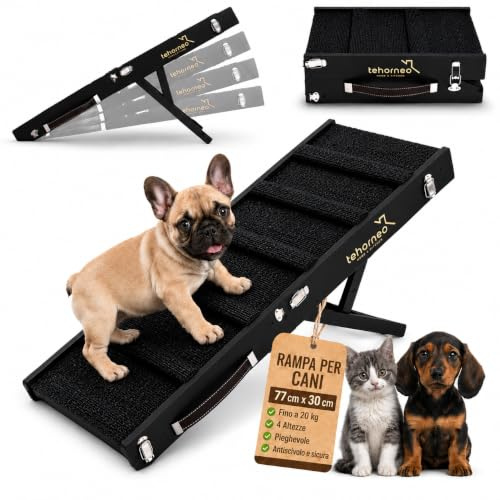 TEHORNEO Rampe pour Chien, Rampe Chien 4 Hauteurs de 25 cm à 41 cm, Escalier pour Chien Supporte jusqu'à 20 kg avec Tapis Antidérapant, Rampe pour Chien Canapé, Rampe pour Chat, Escalier Chien