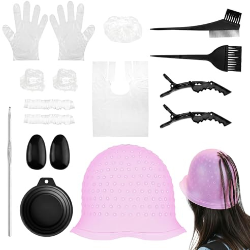 12 Piezas Gorro Mechas con Agujeros de Silicoa para Mujeres, Morado