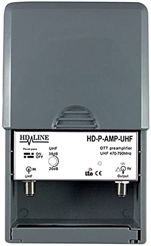 HD-Line HD-P-AMP-UHF – Preamplificador de mástil UHF terrestre TNT 38 dB, Gris
