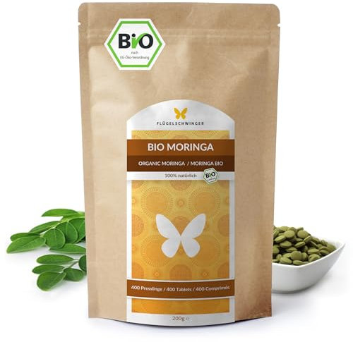 400 BIO Moringa Presslinge a´500 mg, hochdosiert, 100% natürlich, 100% Moringa ohne Zusätze, zertifizierte Bio Qualität, aluminiumfreie Verpackung, clevere Alternative zu Kapseln (400 Presslinge)